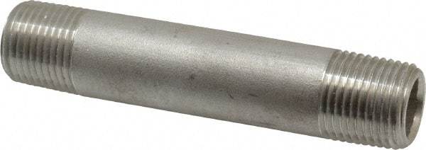 Merit Brass - Schedule 80, 1/2" Pipe x 4" Long, Grade 316/316L Stainless Steel Pipe Nipple - Seamless & Threaded - Apex Tool & Supply
