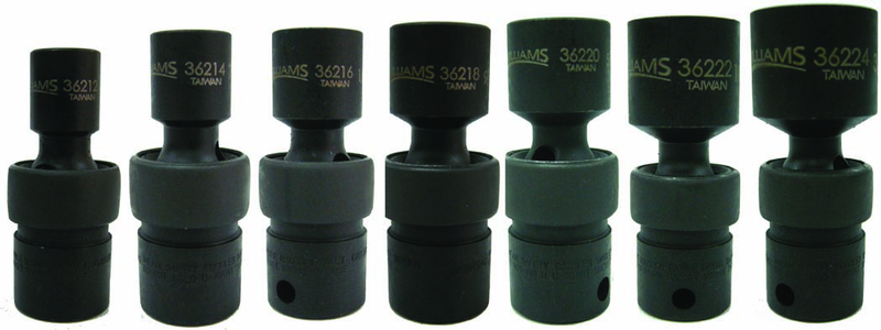 7 Piece - 3/8" Drive - Universal 6 Point Impact Socket Set on Clip Rail SAE - Apex Tool & Supply