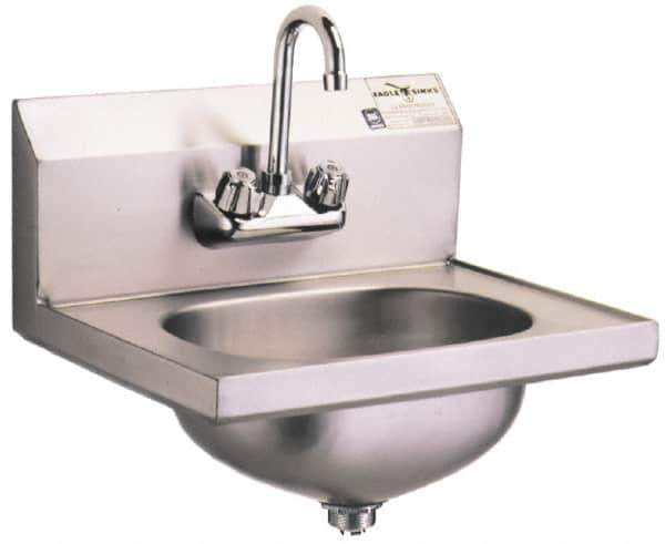 Eagle MHC - 13-1/2" Long x 9-3/4" Wide Inside, 1 Compartment, Grade 304 Stainless Steel Stainless Steel Hand Sink-Wall Mount - 20 Gauge, 18-7/8" Long x 14-3/4" Wide Outside, 6-3/4" Deep - Apex Tool & Supply
