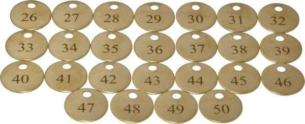 Value Collection - 1" High x 1" Long, 26 to 50, English Safety & Facility Numbered Tag - 1 Side, Brass - Apex Tool & Supply