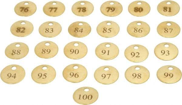 Value Collection - 1" High x 1" Long, 76 to 100, English Safety & Facility Numbered Tag - 1 Side, Brass - Apex Tool & Supply
