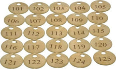 Value Collection - 1" High x 1" Long, 101 to 125, English Safety & Facility Numbered Tag - 1 Side, Brass - Apex Tool & Supply