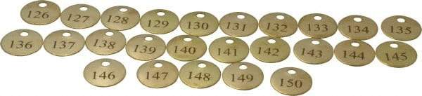 Value Collection - 1" High x 1" Long, 126 to 150, English Safety & Facility Numbered Tag - 1 Side, Brass - Apex Tool & Supply