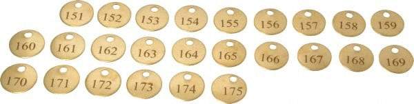 Value Collection - 1" High x 1" Long, 151 to 175, English Safety & Facility Numbered Tag - 1 Side, Brass - Apex Tool & Supply