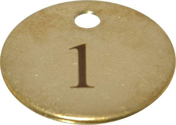 Value Collection - 1-1/4" High x 1-1/4" Long, 1 to 25, English Safety & Facility Numbered Tag - 1 Side, Brass - Apex Tool & Supply