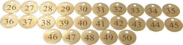 Value Collection - 1-1/4" High x 1-1/4" Long, 26 to 50, English Safety & Facility Numbered Tag - 1 Side, Brass - Apex Tool & Supply