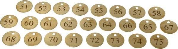Value Collection - 1-1/4" High x 1-1/4" Long, 51 to 75, English Safety & Facility Numbered Tag - 1 Side, Brass - Apex Tool & Supply