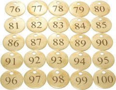 Value Collection - 1-1/4" High x 1-1/4" Long, 76 to 100, English Safety & Facility Numbered Tag - 1 Side, Brass - Apex Tool & Supply