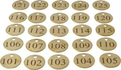 Value Collection - 1-1/4" High x 1-1/4" Long, 101 to 125, English Safety & Facility Numbered Tag - 1 Side, Brass - Apex Tool & Supply