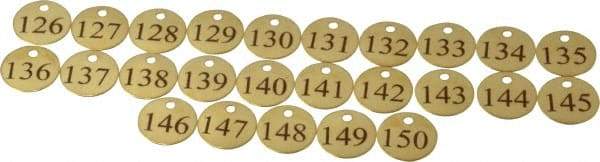 Value Collection - 1-1/4" High x 1-1/4" Long, 126 to 150, English Safety & Facility Numbered Tag - 1 Side, Brass - Apex Tool & Supply