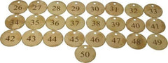 Value Collection - 1-1/2" High x 1-1/2" Long, 26 to 50, English Safety & Facility Numbered Tag - 1 Side, Brass - Apex Tool & Supply