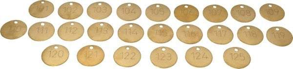 Value Collection - 1-1/2" High x 1-1/2" Long, 101 to 125, English Safety & Facility Numbered Tag - 1 Side, Brass - Apex Tool & Supply