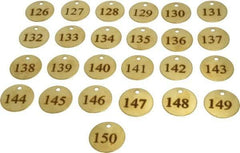 Value Collection - 1-1/2" High x 1-1/2" Long, 126 to 150, English Safety & Facility Numbered Tag - 1 Side, Brass - Apex Tool & Supply