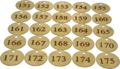 Value Collection - 1-1/2" High x 1-1/2" Long, 151 to 175, English Safety & Facility Numbered Tag - 1 Side, Brass - Apex Tool & Supply
