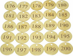 Value Collection - 1-1/2" High x 1-1/2" Long, 176 to 200, English Safety & Facility Numbered Tag - 1 Side, Brass - Apex Tool & Supply
