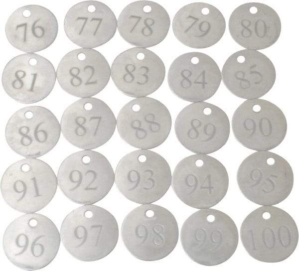 Value Collection - 1-1/4" High x 1-1/4" Long, 76 to 100, English Safety & Facility Numbered Tag - 1 Side, Aluminum - Apex Tool & Supply