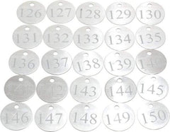 Value Collection - 1-1/4" High x 1-1/4" Long, 126 to 150, English Safety & Facility Numbered Tag - 1 Side, Aluminum - Apex Tool & Supply