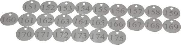 Value Collection - 1-1/4" High x 1-1/4" Long, 151 to 175, English Safety & Facility Numbered Tag - 1 Side, Aluminum - Apex Tool & Supply