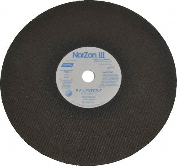 Norton - 14" 24 Grit Zirconia Alumina Cutoff Wheel - 1/8" Thick, 1" Arbor, 5,400 Max RPM, Use with Electric & Gas Powered Saws - Apex Tool & Supply