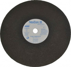 Norton - 14" 24 Grit Zirconia Alumina Cutoff Wheel - 1/8" Thick, 1" Arbor, 5,400 Max RPM, Use with Electric & Gas Powered Saws - Apex Tool & Supply