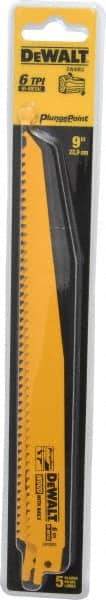 DeWALT - 9" Long, Bi-Metal Reciprocating Saw Blade - Tapered Profile, 6 TPI, Toothed Edge, Universal Shank - Apex Tool & Supply