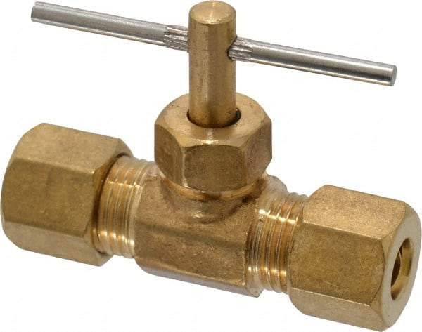 Cerro - 1/4" Pipe, Inline Needle Valve - Compression x Compression Ends, Brass Valve, 150 Max psi - Apex Tool & Supply