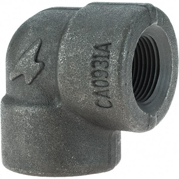 Made in USA - Size 3/4", Class 3,000, Forged Carbon Steel Black Pipe 90° Elbow - 925 psi, Threaded End Connection - Apex Tool & Supply