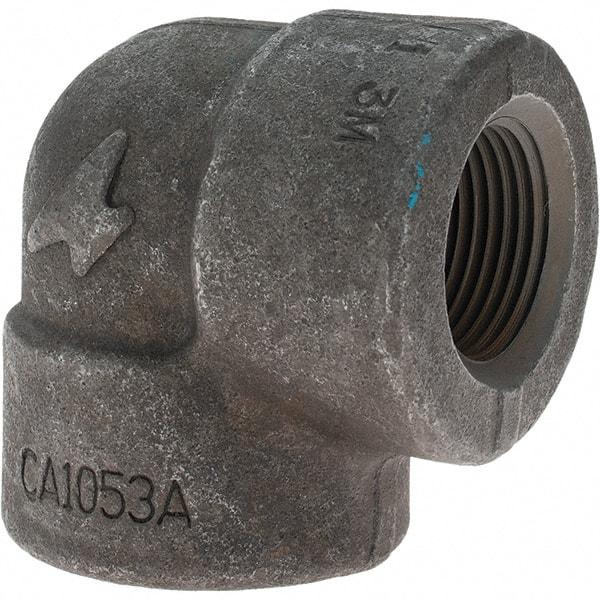 Made in USA - Size 1", Class 3,000, Forged Carbon Steel Black Pipe 90° Elbow - 925 psi, Threaded End Connection - Apex Tool & Supply