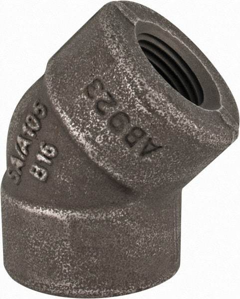 Made in USA - Size 1/2", Class 3,000, Forged Carbon Steel Black Pipe 45° Elbow - 925 psi, Threaded End Connection - Apex Tool & Supply