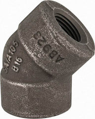 Made in USA - Size 1/2", Class 3,000, Forged Carbon Steel Black Pipe 45° Elbow - 925 psi, Threaded End Connection - Apex Tool & Supply