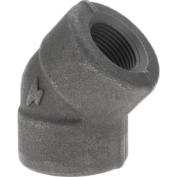 Made in USA - Size 3/4", Class 3,000, Forged Carbon Steel Black Pipe 45° Elbow - 925 psi, Threaded End Connection - Apex Tool & Supply