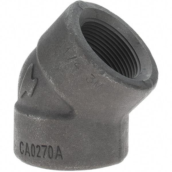 Made in USA - Size 1-1/4", Class 3,000, Forged Carbon Steel Black Pipe 45° Elbow - 925 psi, Threaded End Connection - Apex Tool & Supply