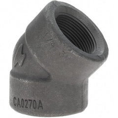 Made in USA - Size 1-1/4", Class 3,000, Forged Carbon Steel Black Pipe 45° Elbow - 925 psi, Threaded End Connection - Apex Tool & Supply