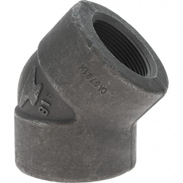 Made in USA - Size 1-1/2", Class 3,000, Forged Carbon Steel Black Pipe 45° Elbow - 925 psi, Threaded End Connection - Apex Tool & Supply