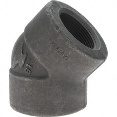 Made in USA - Size 1-1/2", Class 3,000, Forged Carbon Steel Black Pipe 45° Elbow - 925 psi, Threaded End Connection - Apex Tool & Supply