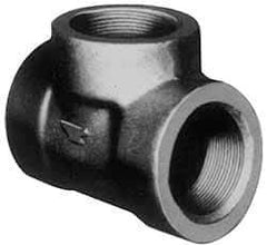 Made in USA - Size 2-1/2", Class 3,000, Forged Carbon Steel Black Pipe Tee - 3,000 psi, Threaded End Connection - Apex Tool & Supply