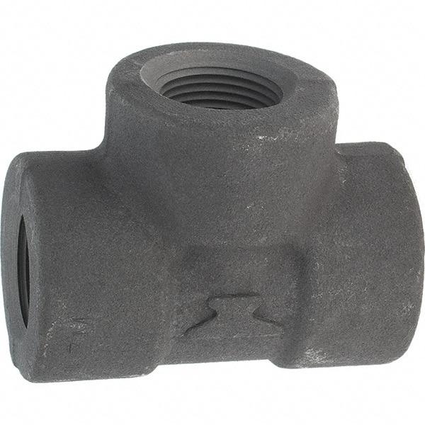 Made in USA - Size 3/4", Class 3,000, Forged Carbon Steel Black Pipe Tee - 925 psi, Threaded End Connection - Apex Tool & Supply