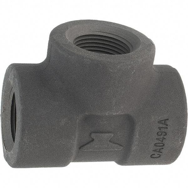 Made in USA - Size 1", Class 3,000, Forged Carbon Steel Black Pipe Tee - 925 psi, Threaded End Connection - Apex Tool & Supply