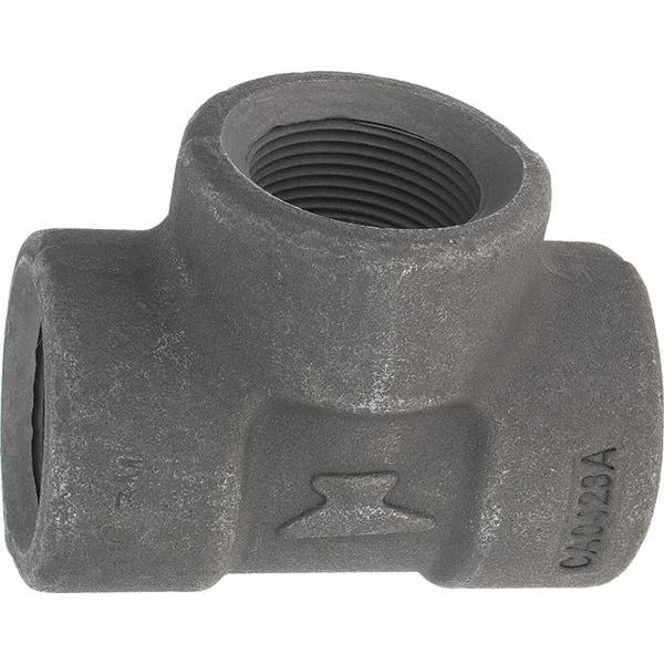 Made in USA - Size 1-1/4", Class 3,000, Forged Carbon Steel Black Pipe Tee - 925 psi, Threaded End Connection - Apex Tool & Supply