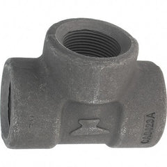 Made in USA - Size 1-1/4", Class 3,000, Forged Carbon Steel Black Pipe Tee - 925 psi, Threaded End Connection - Apex Tool & Supply