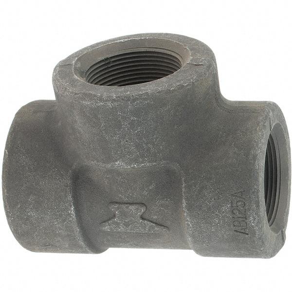 Made in USA - Size 1-1/2", Class 3,000, Forged Carbon Steel Black Pipe Tee - 925 psi, Threaded End Connection - Apex Tool & Supply