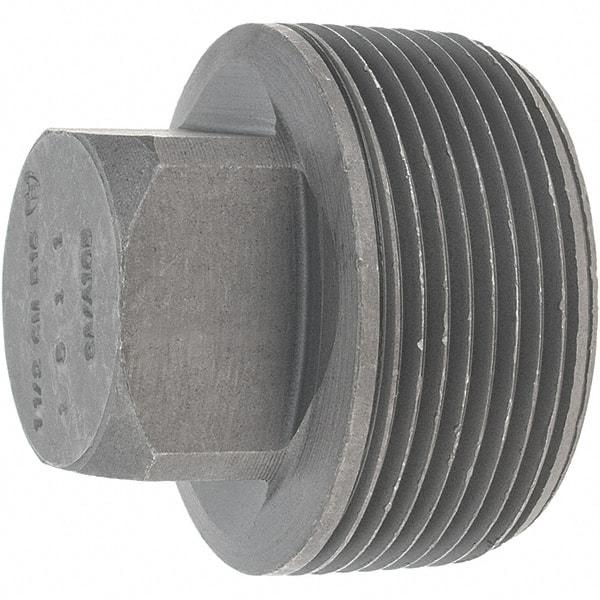 Made in USA - Size 1-1/2", Class 3,000, Forged Carbon Steel Black Pipe Square Plug - 925 psi, Threaded End Connection - Apex Tool & Supply
