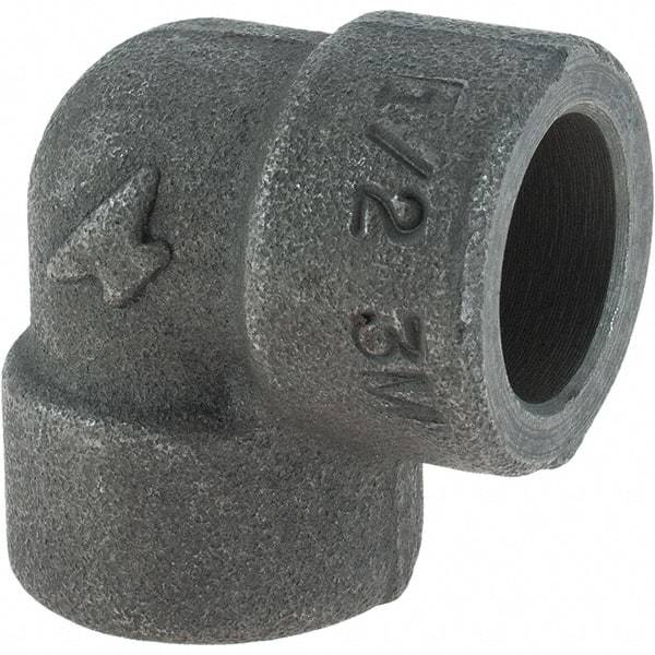 Made in USA - Size 1/2", Class 3,000, Forged Carbon Steel Black Pipe 90° Elbow - 925 psi, Socket Weld End Connection - Apex Tool & Supply