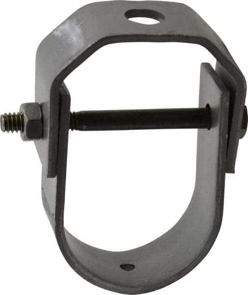 Made in USA - 1-1/4" Pipe, 3/8" Rod, Carbon Steel Adjustable Clevis Hanger - Black Coated, 610 Lb Capacity - Apex Tool & Supply