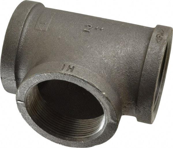 Made in USA - Size 2", Class 150, Malleable Iron Black Pipe Tee - 150 psi, Threaded End Connection - Apex Tool & Supply