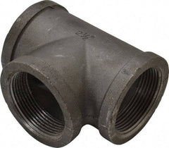 Made in USA - Size 2-1/2", Class 150, Malleable Iron Black Pipe Tee - 150 psi, Threaded End Connection - Apex Tool & Supply