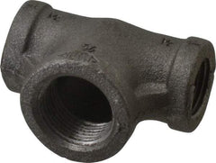 Made in USA - Size 1/2 x 1/2 x 3/4", Class 150, Malleable Iron Black Pipe Reducing Tee - 150 psi, Threaded End Connection - Apex Tool & Supply