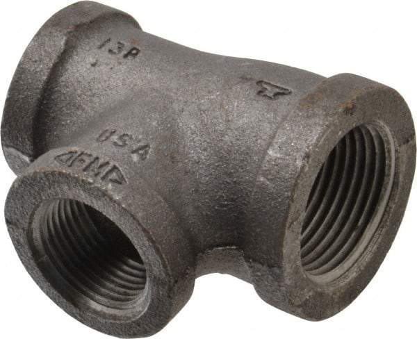 Made in USA - Size 1 x 3/4 x 3/4", Class 150, Malleable Iron Black Pipe Reducing Tee - 150 psi, Threaded End Connection - Apex Tool & Supply