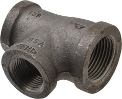 Made in USA - Size 1 x 3/4 x 3/4", Class 150, Malleable Iron Black Pipe Reducing Tee - 150 psi, Threaded End Connection - Apex Tool & Supply