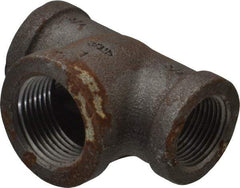 Made in USA - Size 3/4 x 3/4 x 1", Class 150, Malleable Iron Black Pipe Reducing Tee - 150 psi, Threaded End Connection - Apex Tool & Supply
